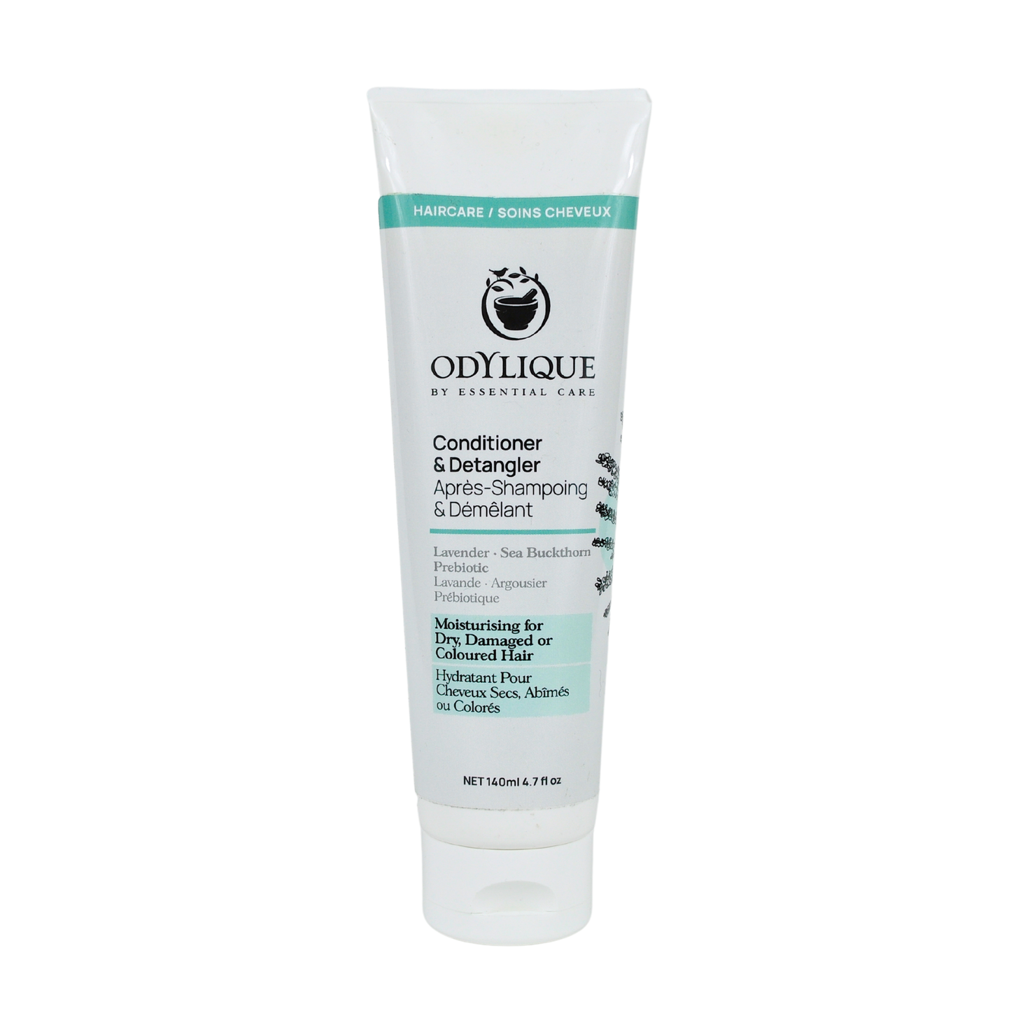 organic lightweight conditioner and detangler made with lavender and seabuckthorn to hydrate. Moisturising for dry, damaged or coloured hair. In a white tube with teal accents