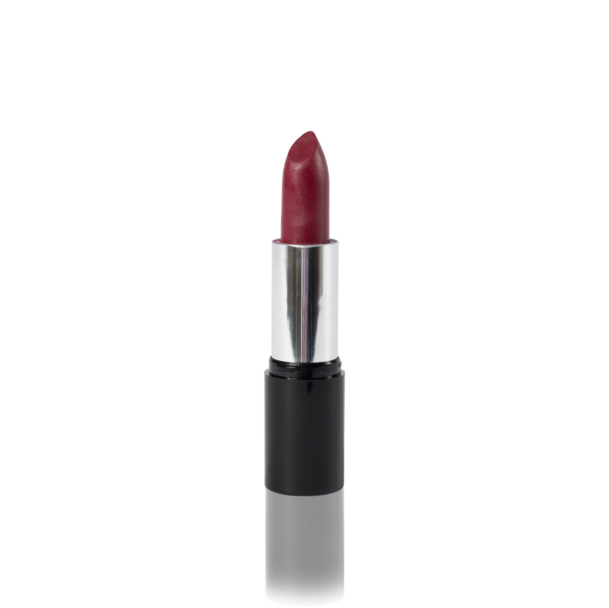 A single tube of the odylique raspberry coulis natural lipstick with the cap removed, revealing the dark pink shade, set against a plain white background.