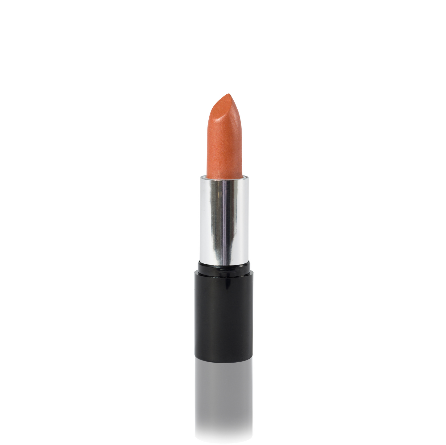 A single tube of the odylique apricot sorbet organic mineral lipstick with the cap removed, revealing the orange shade, set against a plain white background.