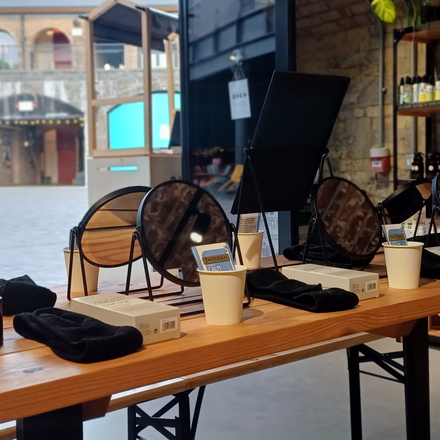 table set up ready for blomma beauty's gua sha class to start