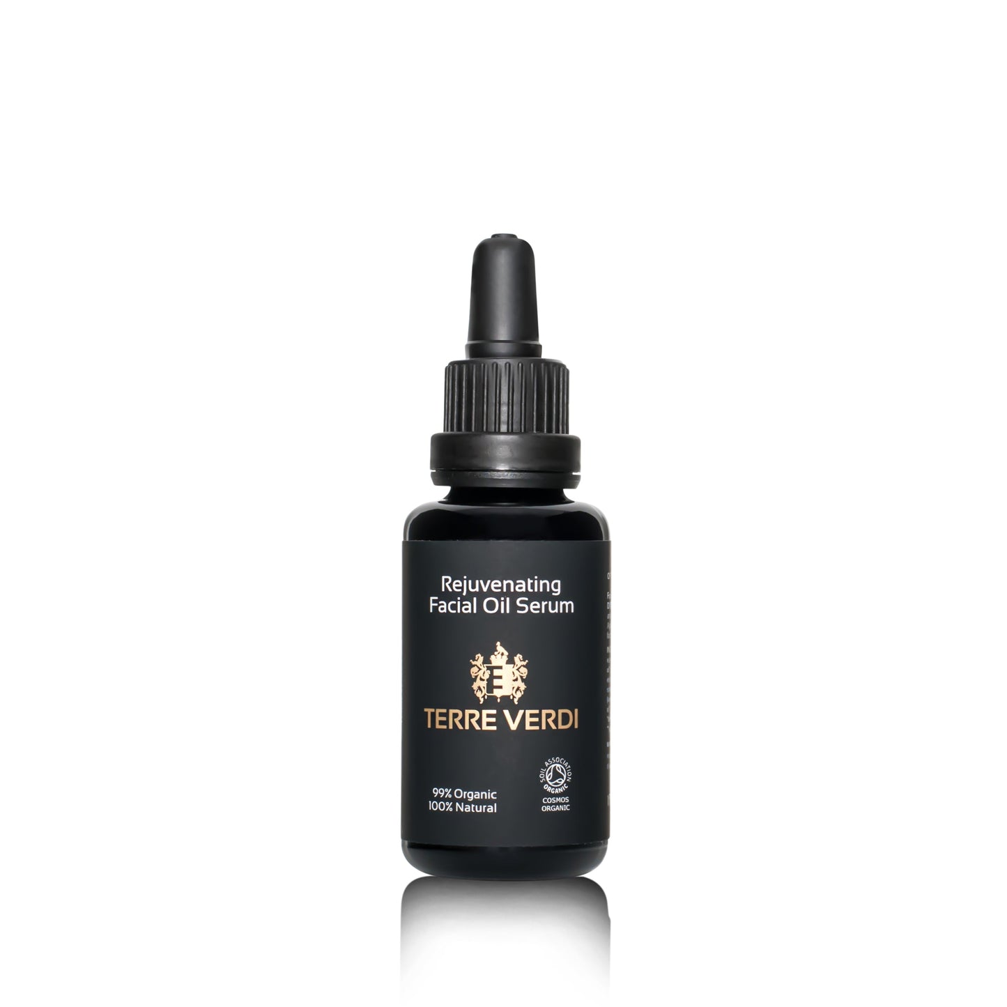 organic facial oil in a black bottle with pipette