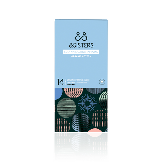 &Sisters Organic Eco Applicator Tampons for Heavy flow. Organic Cotton Tampons. Heavy tampons in a blue box