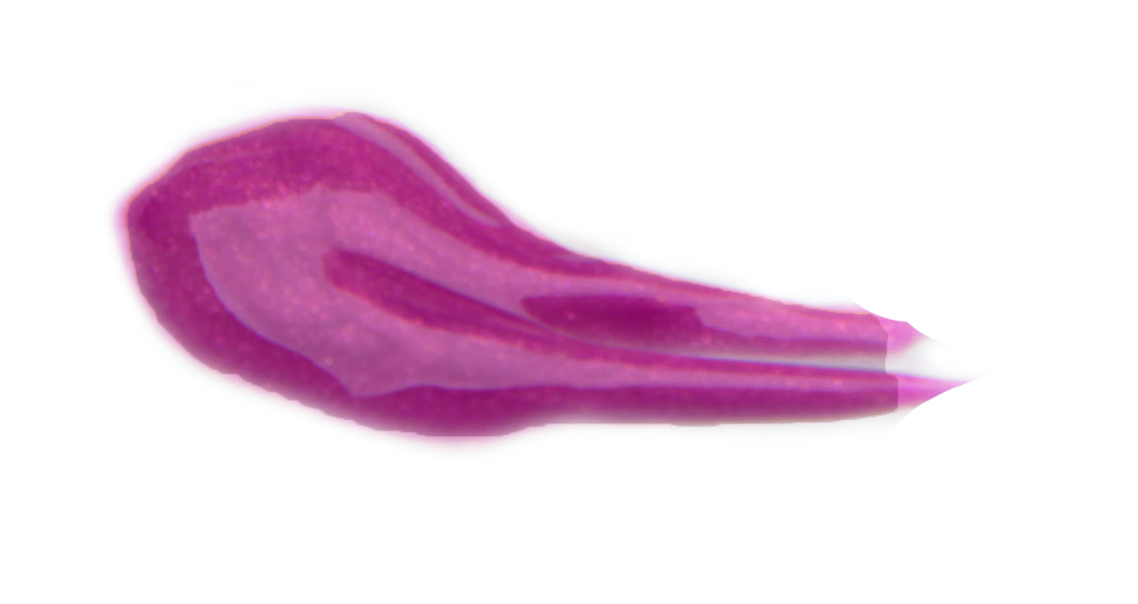 BareFaced Beauty Natural Mineral Lip Gloss in Mystical. Natural lip gloss. A dollop of gloss is spread on a white surface. The shade is a glossy purple.