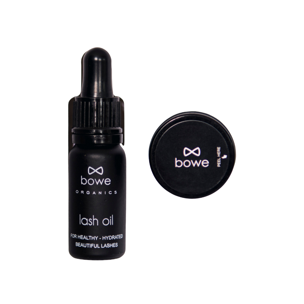 Bowe Organics Gift of Lips and Lashes. Luxury gift sets. The lash oil and lip balm are pictured next to each other.