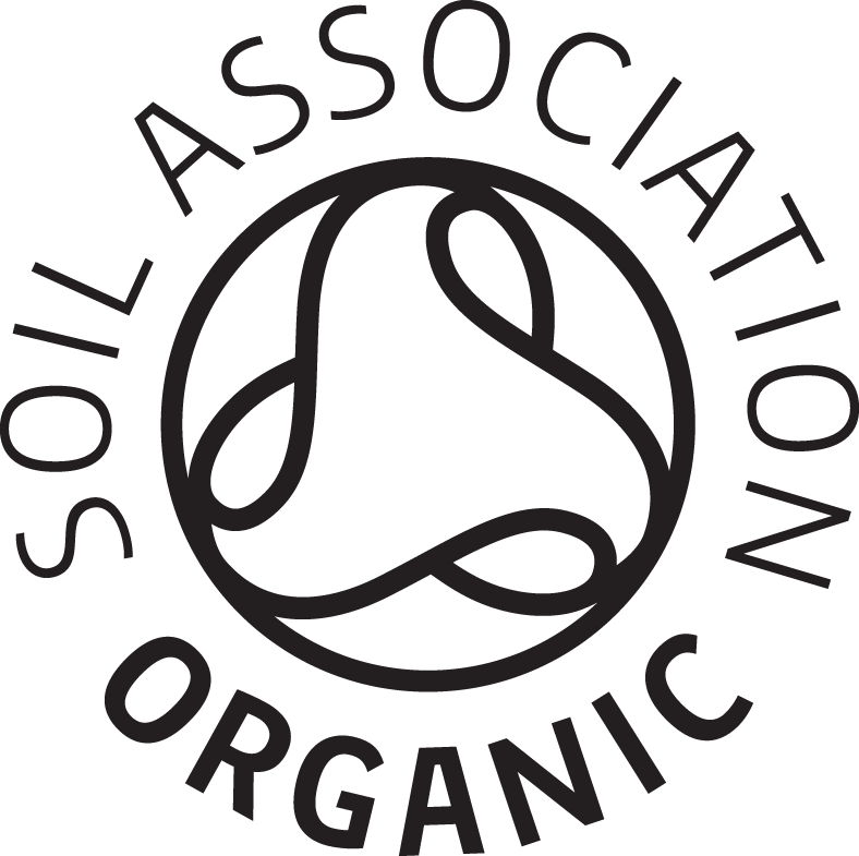 Logo of soil association organic featuring a stylized illustration of a plant within a circle, accompanied by the words "soil association" above and "organic" below in bold lettering.