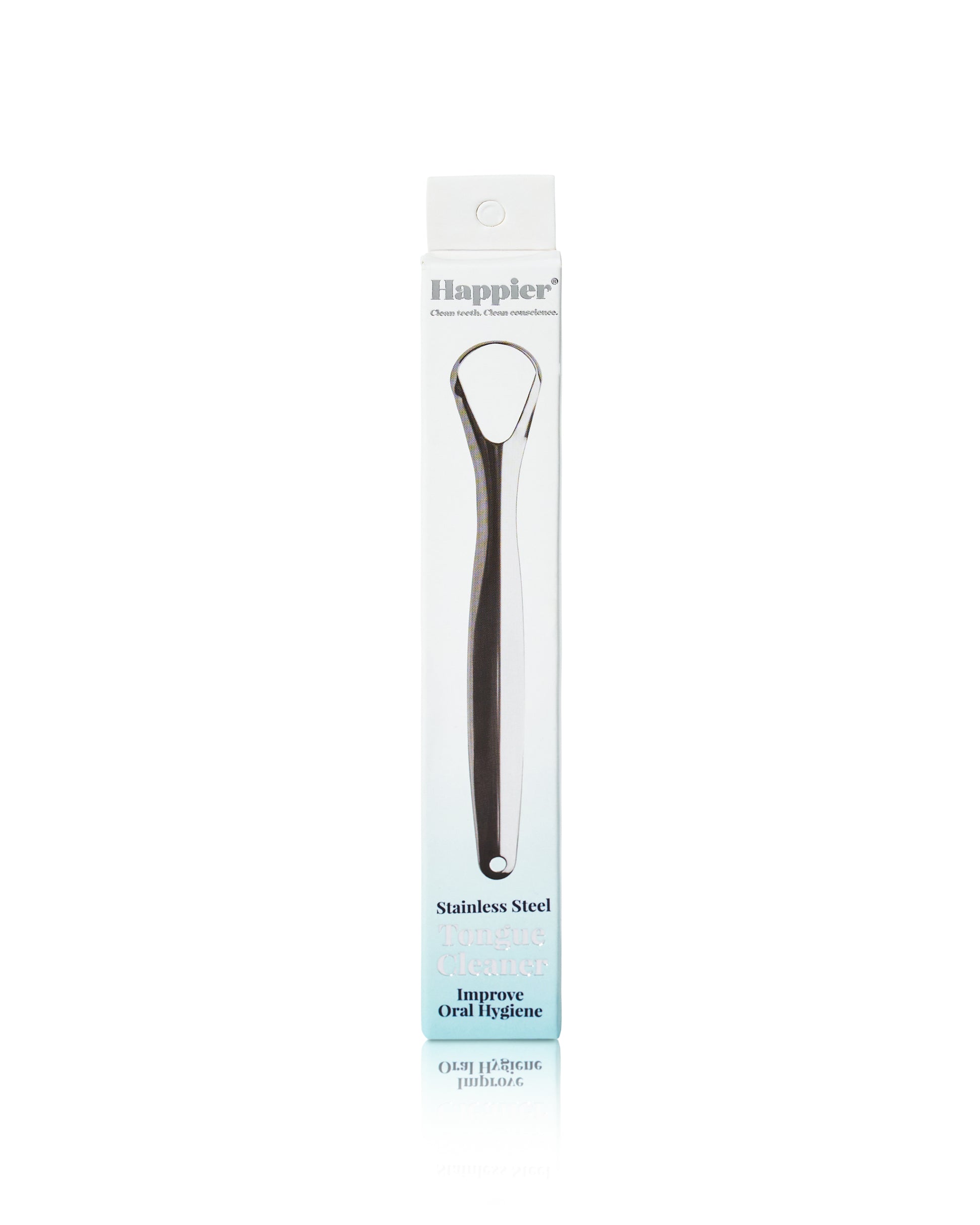 happier beauty stainless steel tongue scraper in box