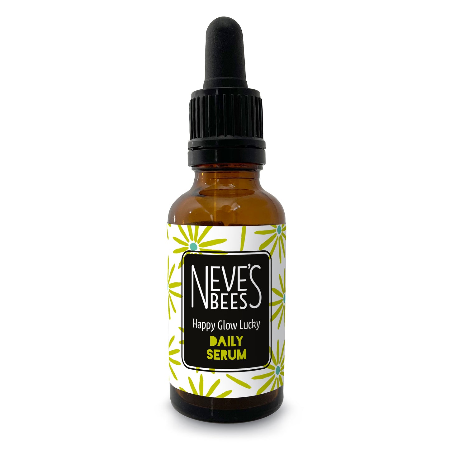 amber glass bottle with an oil based natural serum inside, handmade by natural skincare brand neve's bees in the uk