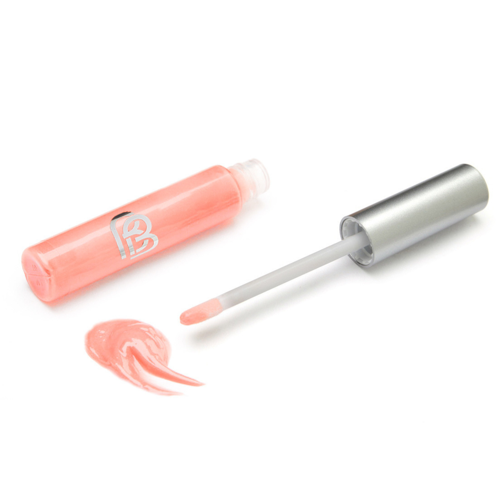 Nude Pink Lip gloss with applicator on a white background