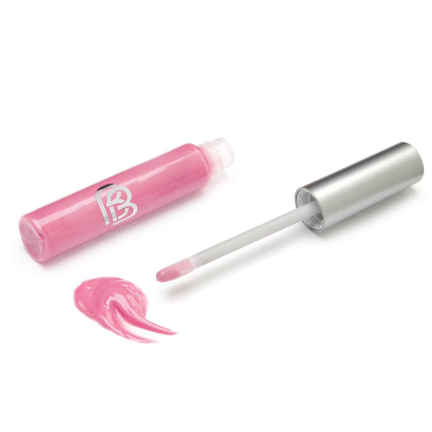 Baby Pink lip gloss with applicator on a white background