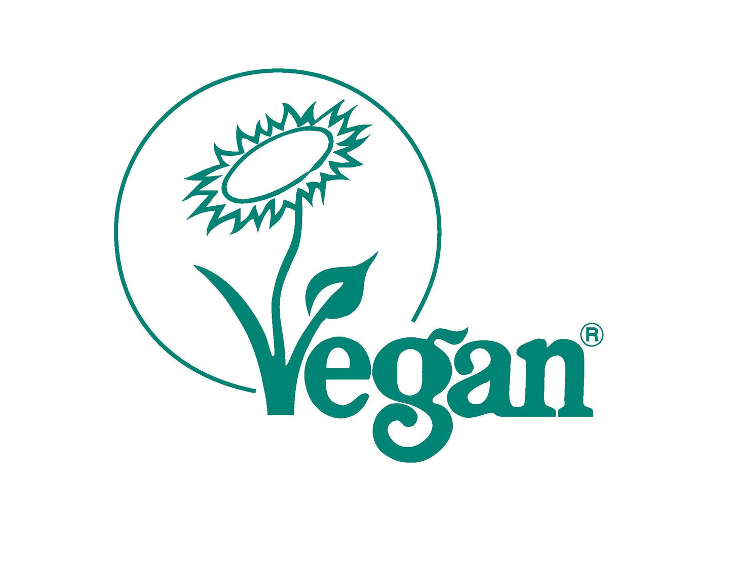 Green leaf emblem featuring a sunflower emerging from the V, indicating vegan certification