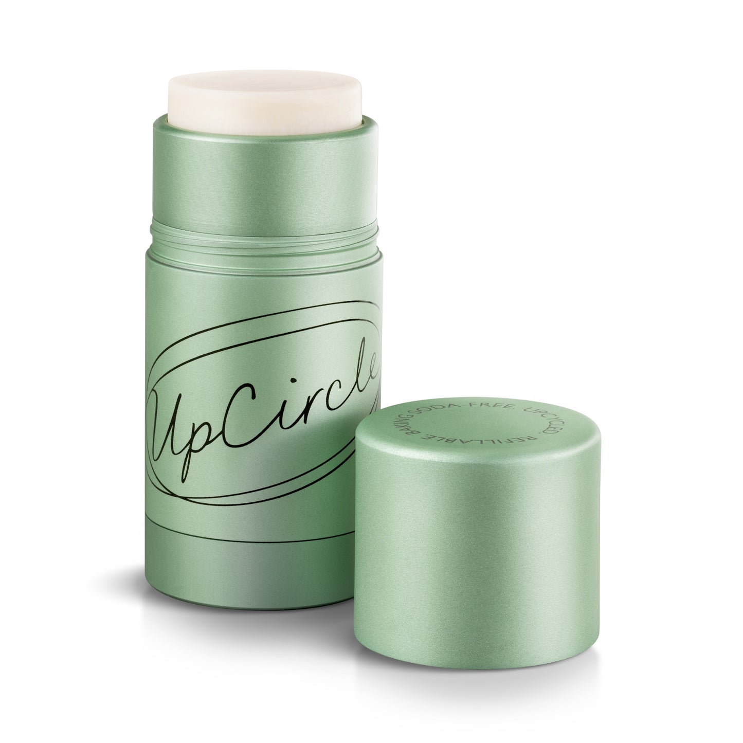 upcircle aluminium case for refillable deodorant with the lid off and placed next to the cartridge