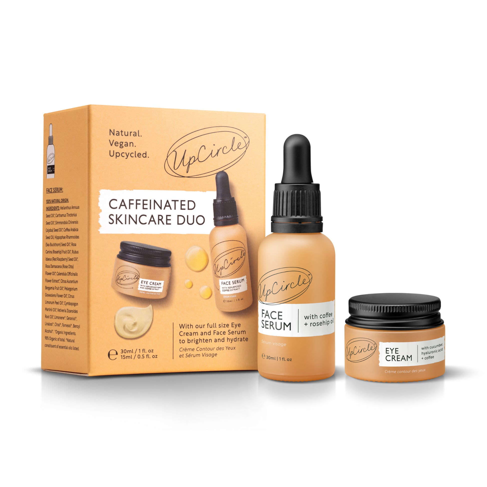 upcircle caffeinated duo box set with the facial oil and eye cream for a reduced price 