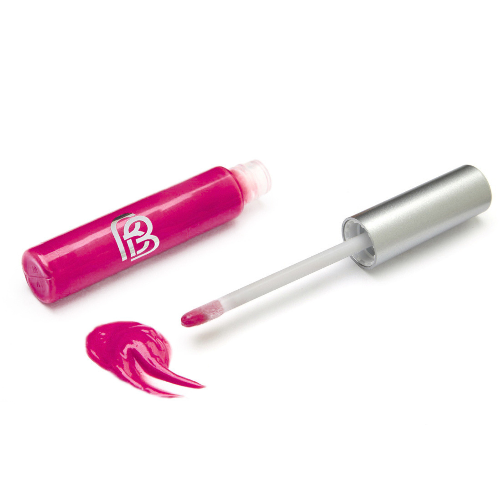 Berry Pink lip gloss with applicator on a white background