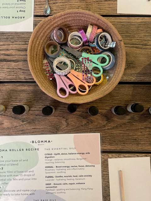 birds eye view of workshop table with decorating materials on it