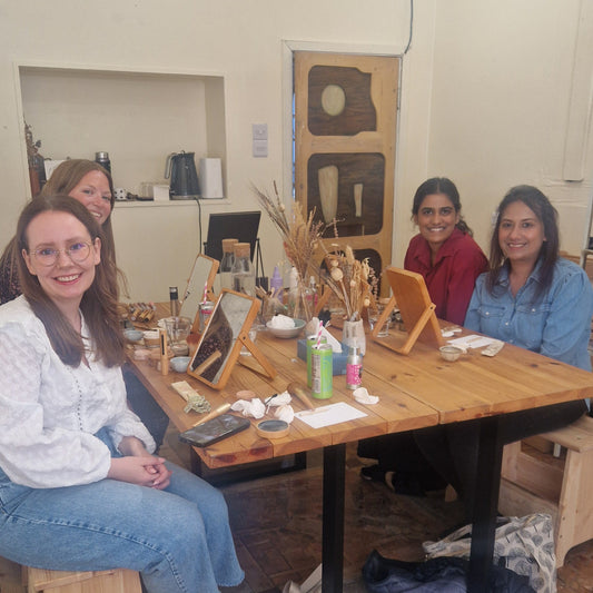 group of 4 women after they have learnt how to do their make up at the blomma beauty class near angel 