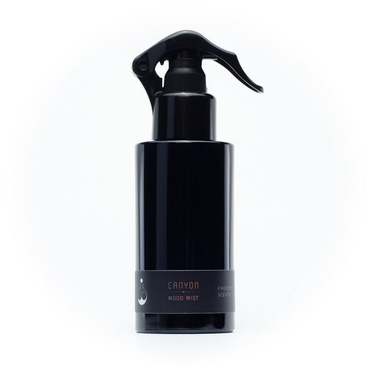 mood mist room pillow and linen spray in black bottle with pump spray