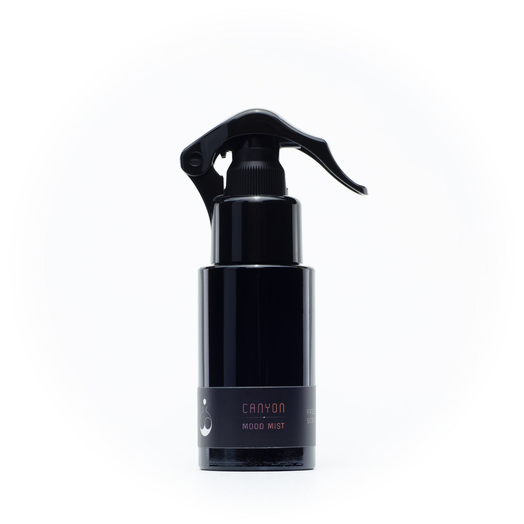 mood mist room pillow and linen spray in black bottle with pump spray in mini 50ml size