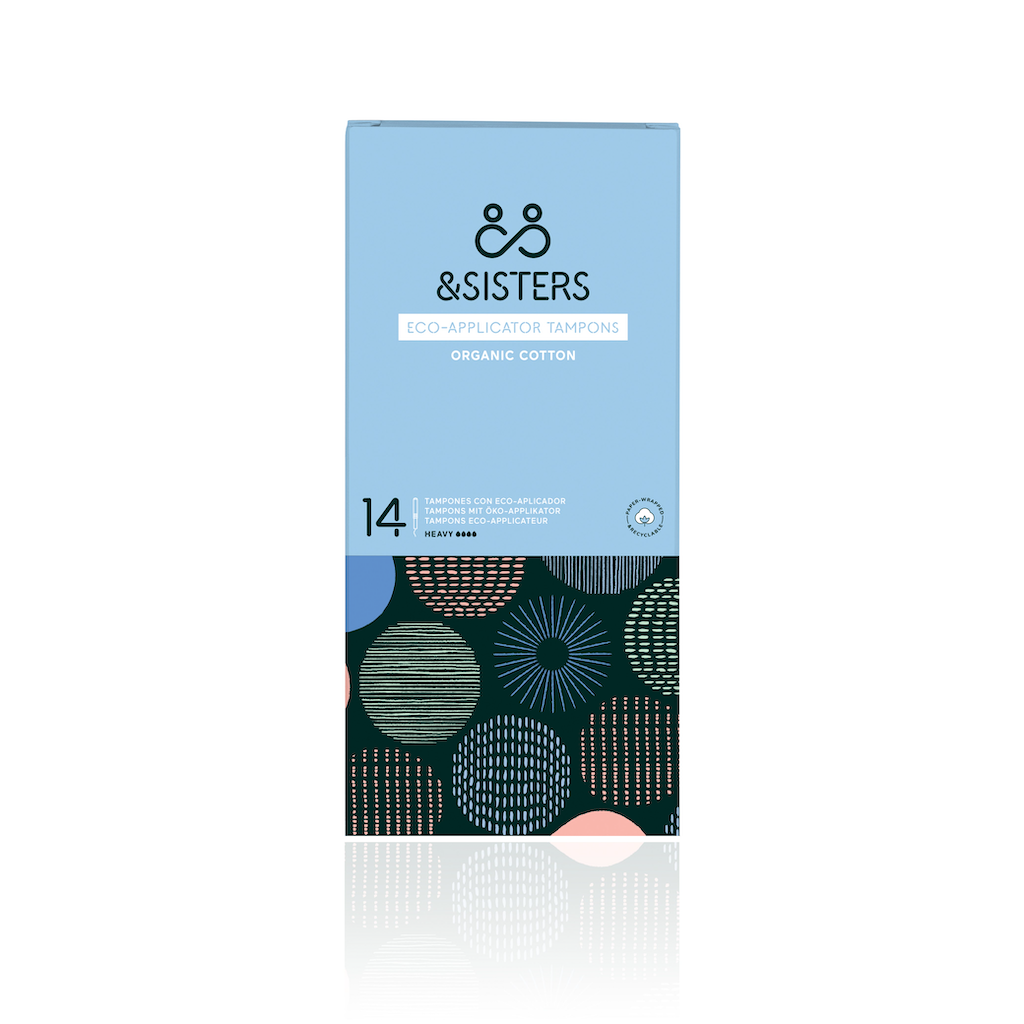 &Sisters Organic Eco Applicator Tampons for Heavy flow. Organic Cotton Tampons. Heavy tampons in a blue box