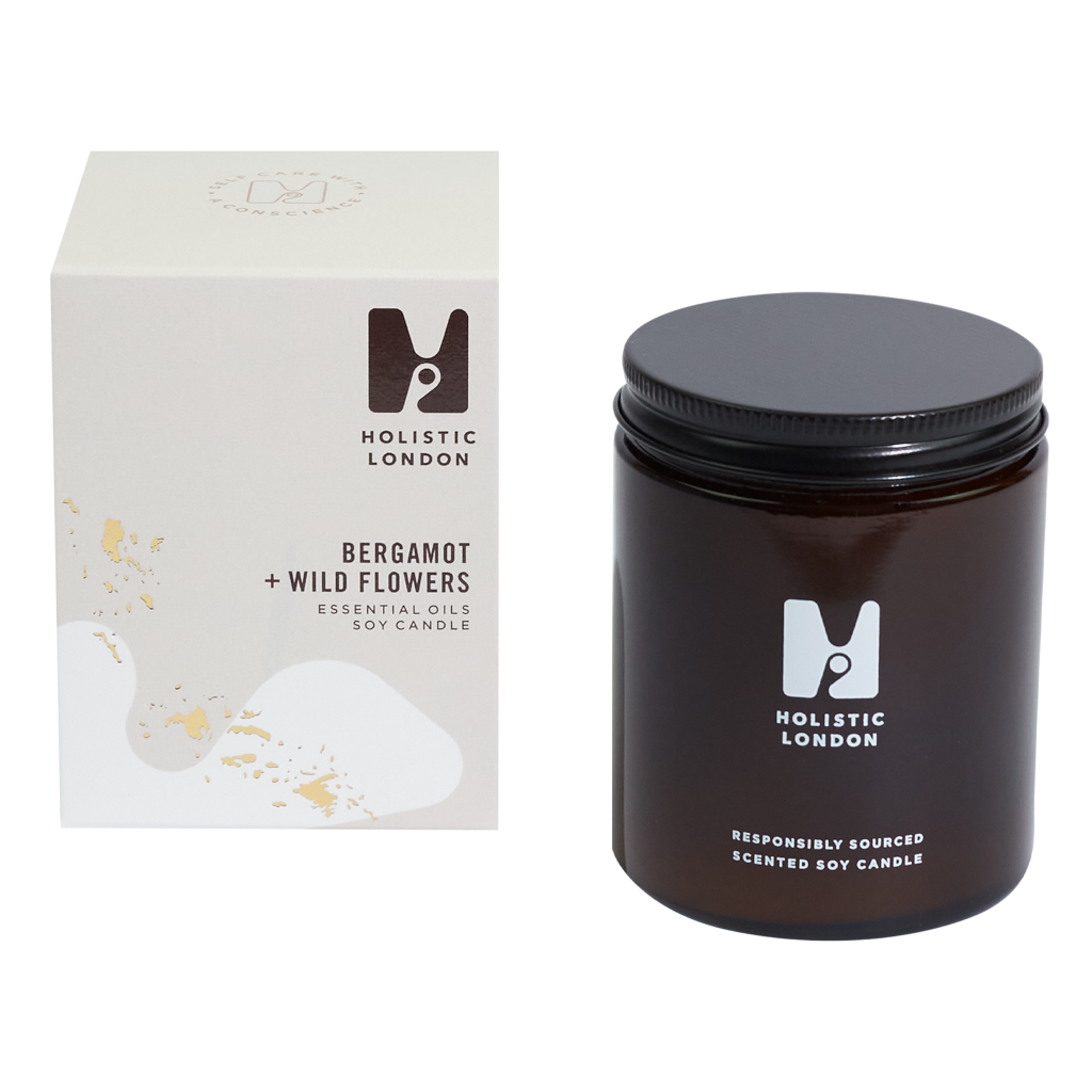 Holistic London Bergamot and Wild Flowers soy candle 180ml. Natural Candles.