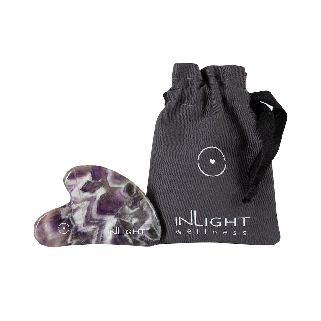 inlight beauty purple amethyst gua sha and matching grey pouch