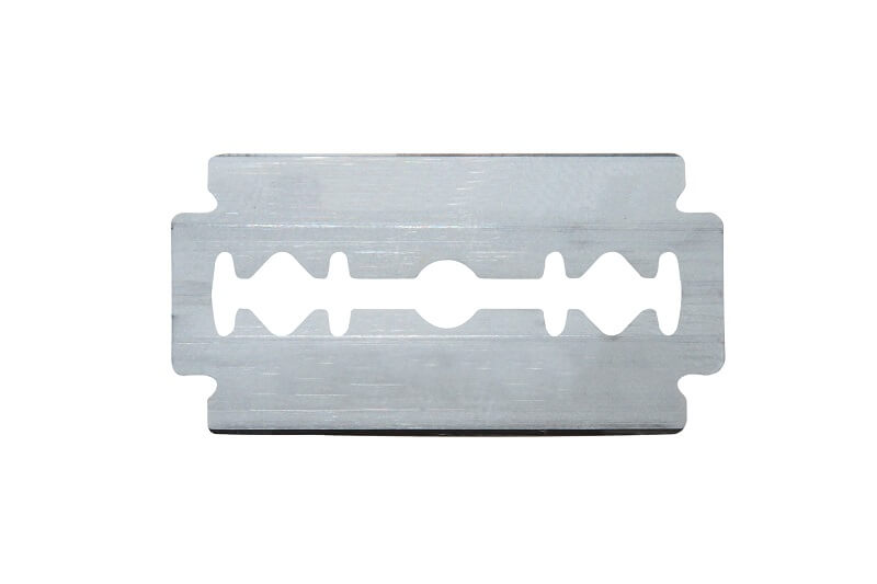steel or silver coloured razor blade replacement for a reusable safety razor